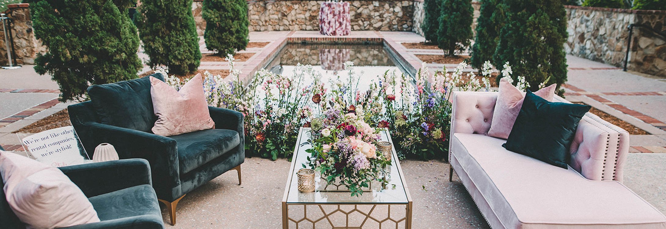 Bella Collina Reflection Pool Event Venue Couches