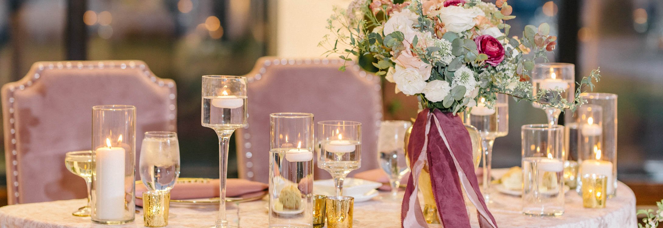 Bella Collina Wedding Reception Floral Candle Setup