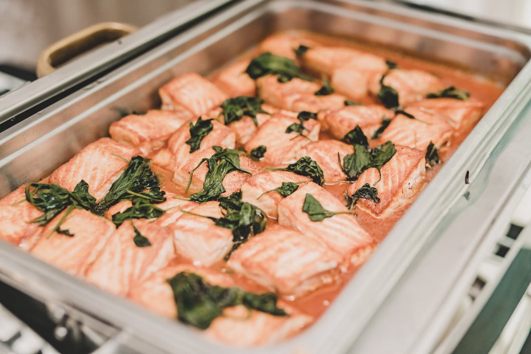 Seared-Salmon-Leonardo-Da-Vinci-Buffet-Station-Bella-Collina-Wedding-Menu